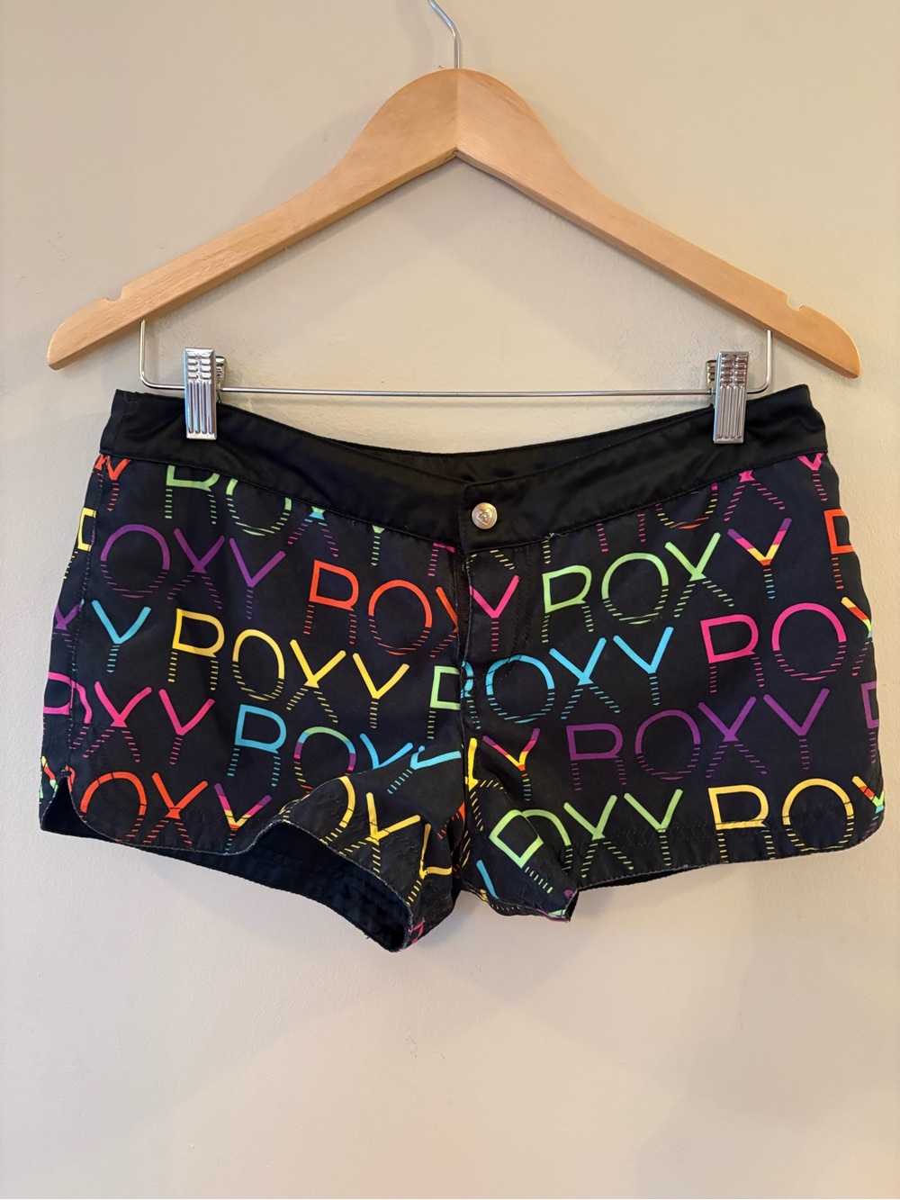 Roxy Black Shorts with Multicolor Logo Print